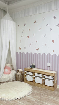Pink Butterfly Flower Wall Decals for Nursery Peel & Stick Canvas Removable Waterproof Wallpaper